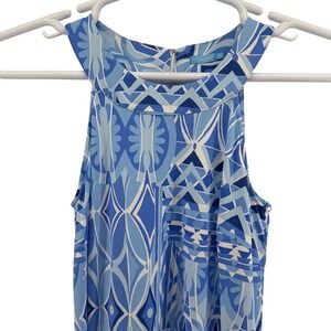 J.McLaughlin Blue Geometric Floral Mosaic Print Sleeveless Maxi Dress XS